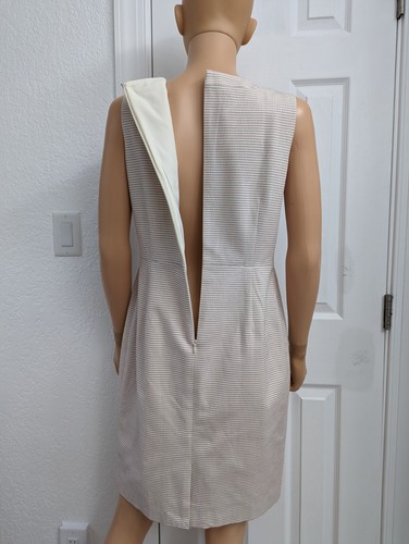 Abito donna Talbots guaina senza maniche collo a V beige a righe taglia 8P nuovo con etichette $149 - Foto 3 di 12