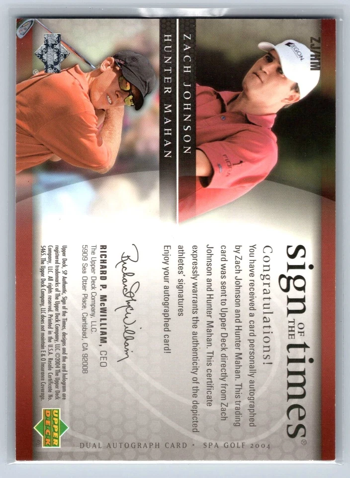 Auténtico Sign of the Times SP 2004 #ZJ/HM Zach Johnson Hunter Mahan automático/250 Foto 2 de 2