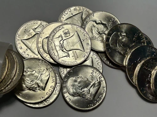 1960 D  GEM BU FRANKLIN HALF DOLLAR ROLL / 20 COINS - SHARP ROLL