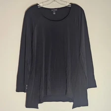 I.N. Studio Top Womens Medium Black Asymmetric Tunic Stretch Casual Knit Long M
