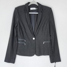 Calvin Klein Jacket Women 8 Gray Moto Single Button Blazer Career Classic NEW