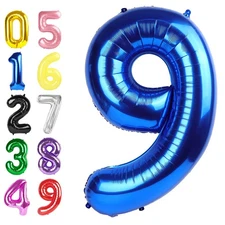 Blue Balloon Numbers 9, Big 40 Inch Happy 9 19 29 90 Birthday for Men And Wom...