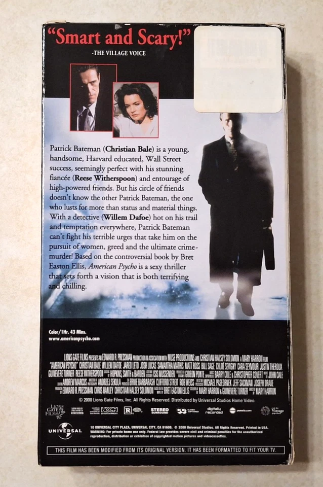 American Psycho VHS 2000 Christian Bale First Print R Rated Universal Lionsgate Foto 2 de 4