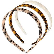 3 Colors Tortoise Shell Headband Set: Wide White Laser, Leopard, Ivory
