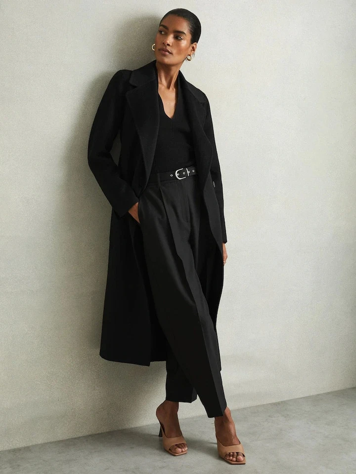 NEW, REISS Black Lucia Wool Blend Double Breasted Blindseam Coat Size 10 #LT34 - Image 2 of 4