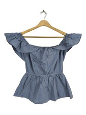 H&M Carmen-Bluse Damen Bluse Gr. DE 34 blau Casual-Look