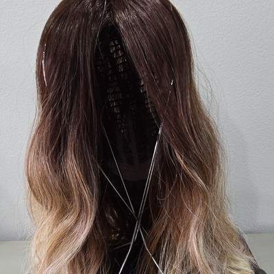 Ombré Brown Blond Wavy Wig Classic Cap Free-Part Adjustable Strap Medium 21-30in