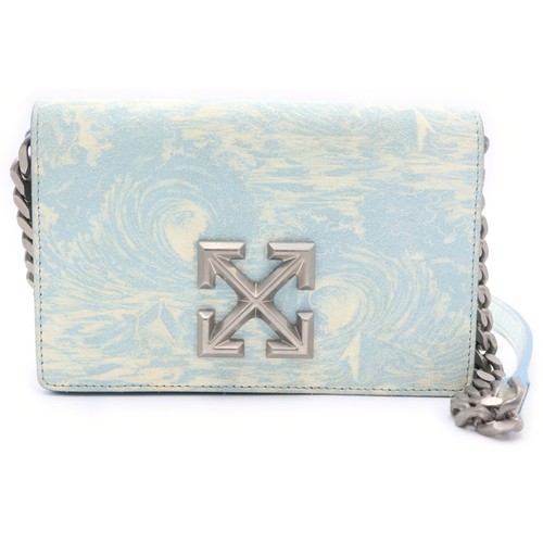 Off-White Jitney 0.5 Shoulder Bag Chain Light Blue Suede Silver Hardware Used 1b