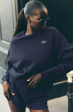 ALO Accolade Crew Neck Pullover Navy Unisex French Terry Sweatshirt