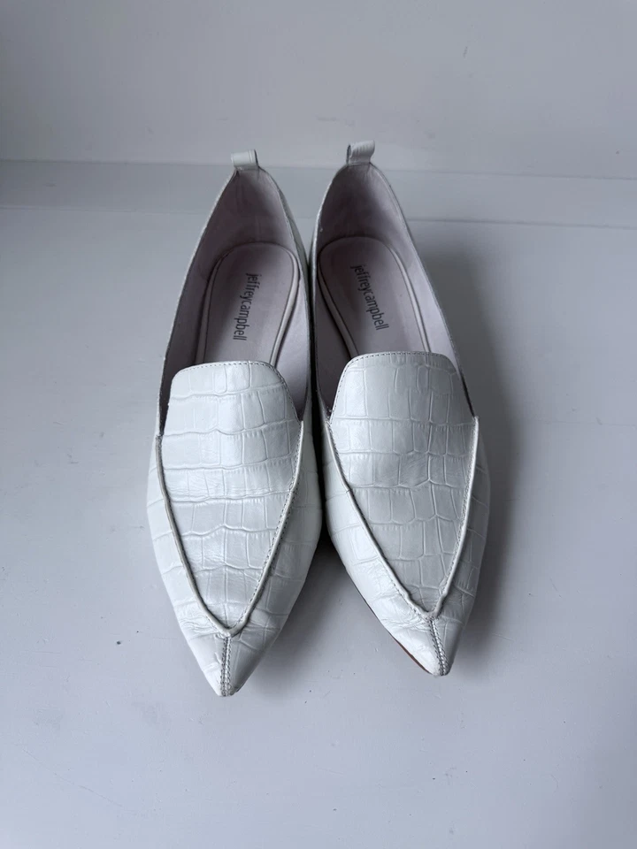 JEFFREY CAMPBELL VIONA 女式学院风芯白色鳄鱼皮高跟鞋 7.5 — 第 4/4 张图片