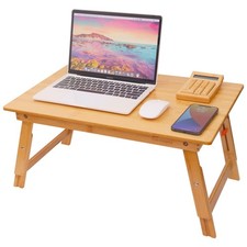 Adjustable Folding Bamboo Lap Desk for Bed - Portable Low Bed Tray Table