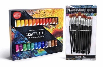   24 Aquarellfarben & 20 Pinsel Konvolut Künstler Basteln Schule Hobby Set