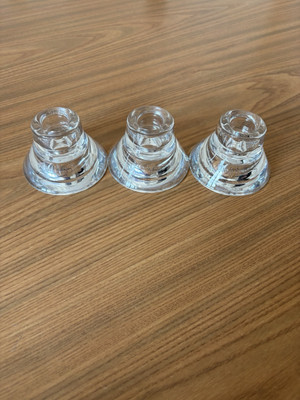 3 Vintage signierter K&M Hagberg Wendekerzenhalter Glas, Teelichthalter konisch