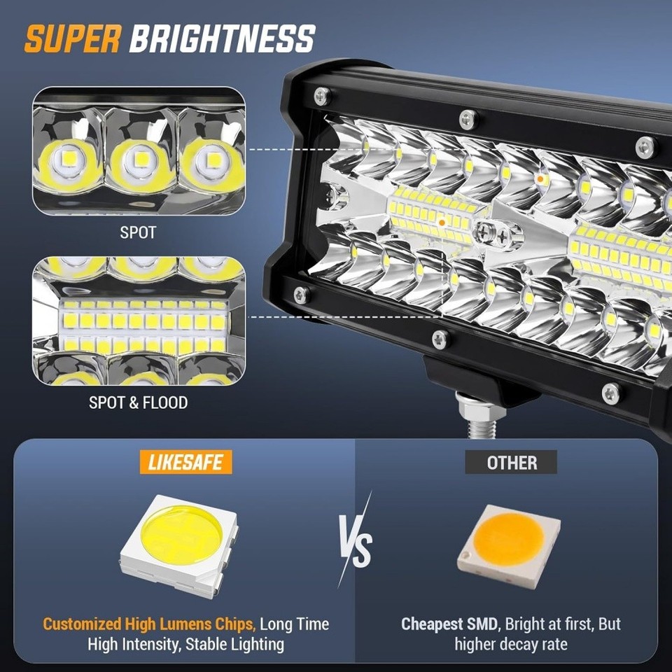 7Inch LED Work Light Bar 2PCS Flood Spot Combo Pod Offroad Fog Driving ...