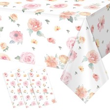 3 Pcs Spring Floral Tablecloth, Pink Wildflower Plastic Disposable 3pcs,