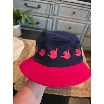 Herschel Supply Co Bucket Hat Navy Blue Pink Shaka Hand Sign Graphic Sun Hat