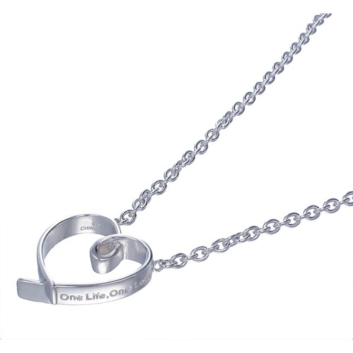 Heart Pendant Necklace for Women .925 Sterling Silver 1 Inch One Life One Love - Picture 3 of 7