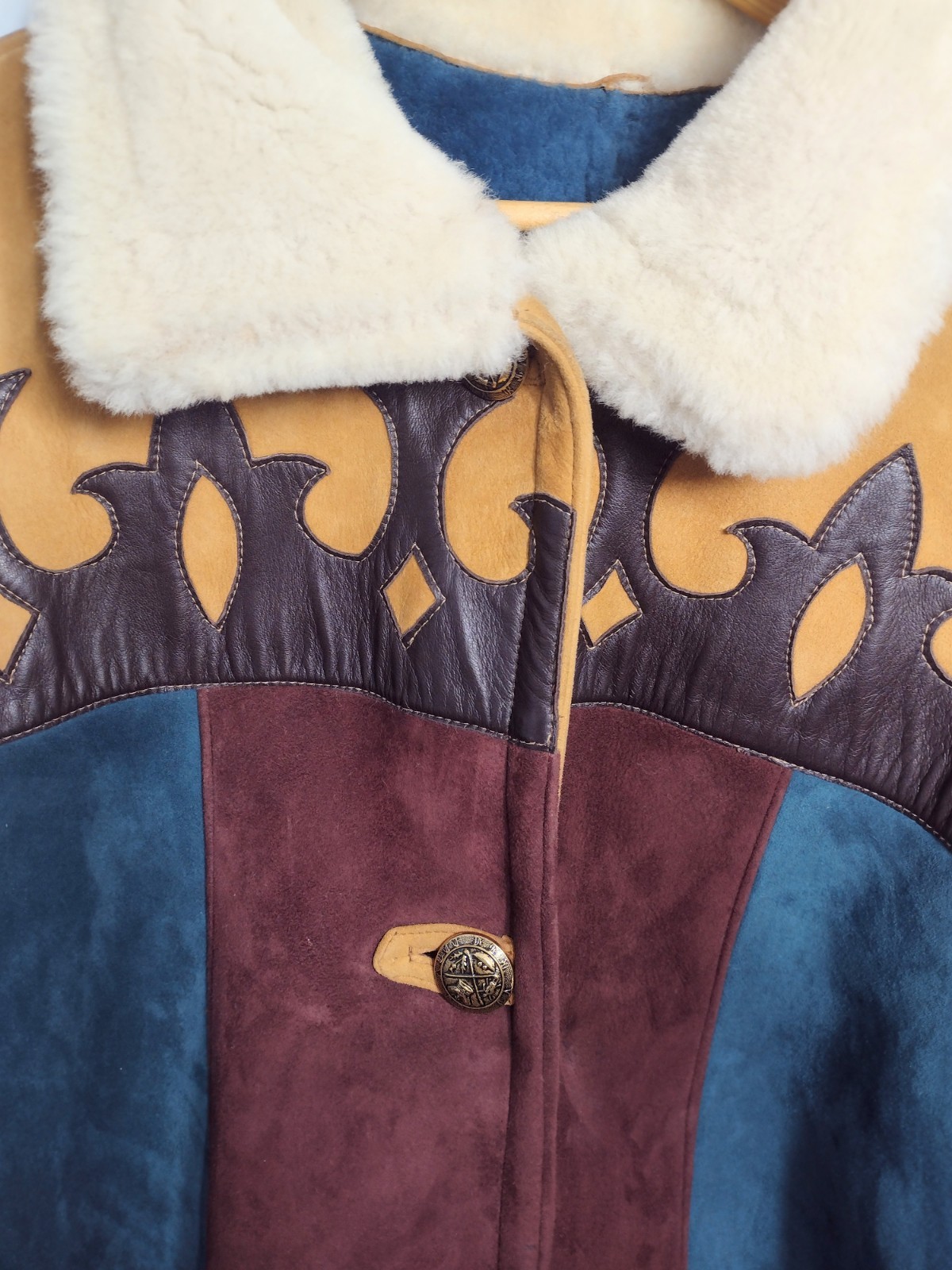 Rosa Mori Suede Shearling Patchwork Coat Boho Wes… - image 2