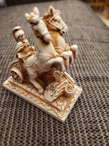 Alabaster Roman Centurion Chariot Miniature Statue Sculpture Figurine Roma 3x3" - Afbeelding 5 van 9