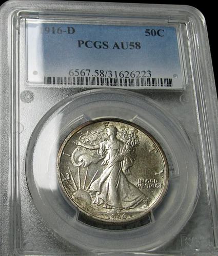 1916-D Walking Liberty Half Dollar Coin ---- PCGS AU-58 Graded Coin ---- #530C