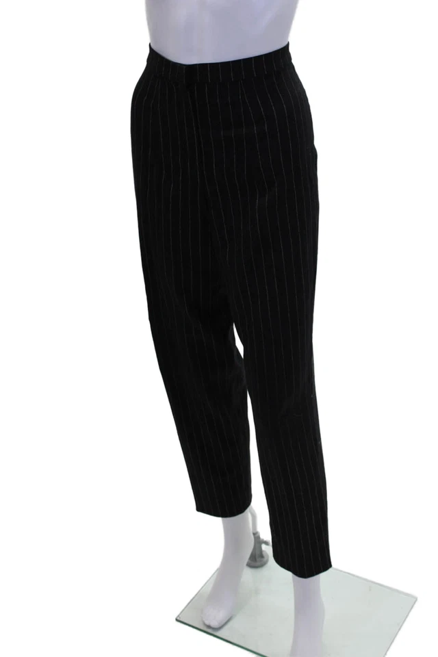 Gunex Womens Pinestripe Flat Front High-Rise Tapered Pants Trousers Black Size 6 - Image 2 of 4