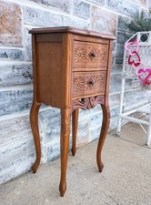 Vintage French Carved Walnut? Wood Marble Top End Table Stand Cabinet, 2 Drawers