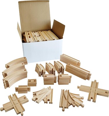 52-Piece Wooden Train Track Lot Railway Set Thomas The Train Brio Accessories