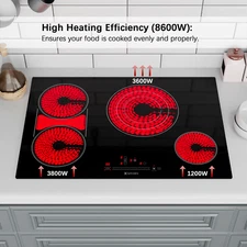30 inch Built-in Electric Cooktop Radiant Ceramic Cooktop 4 Burners / 8600W 220V