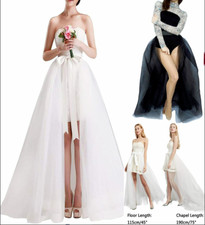 Women Long Tulle Skirts Detachable Train Floor Length Maxi Skirt Bridal Wedding