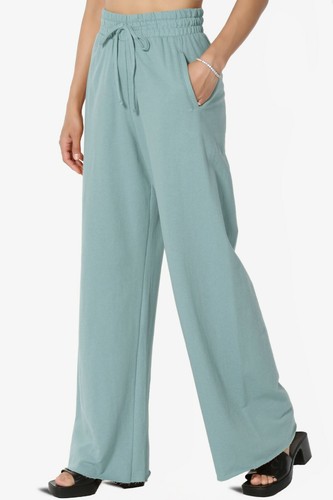 TheMogan S~3X Cozy Cotton Terry Drawstring High Rise Wide Leg Track Lounge Pants - Picture 11 of 98