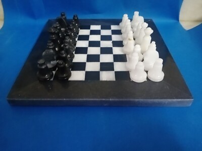 Handgefertigtes Marmor/Onyx-Schachset 20 cm Schwarz und Weiß Geschenk/Dekor
