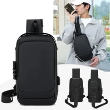 Anti-Theft Men's Sling Crossbody Bag Chest Shoulder Messenger Backpack USB Port