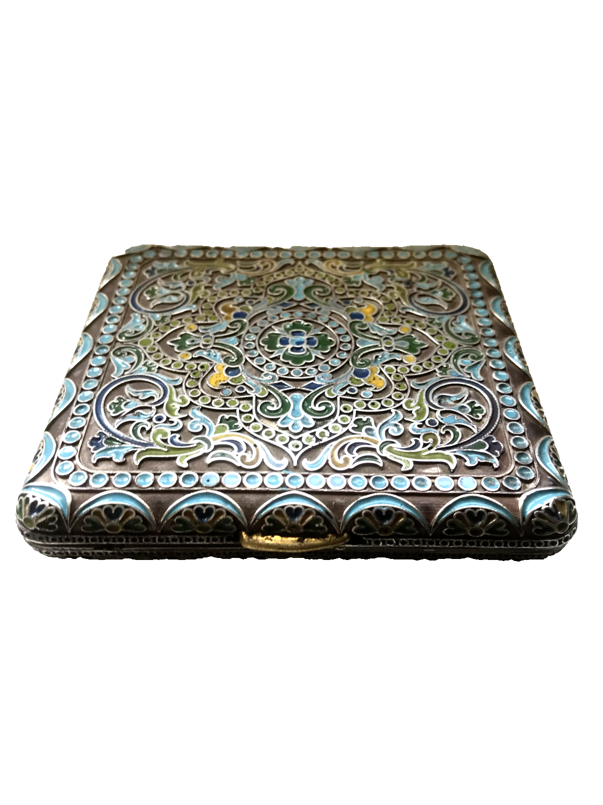 Antique imperial Russian cloisonne Enameled 84 Silver Cigarette Case.