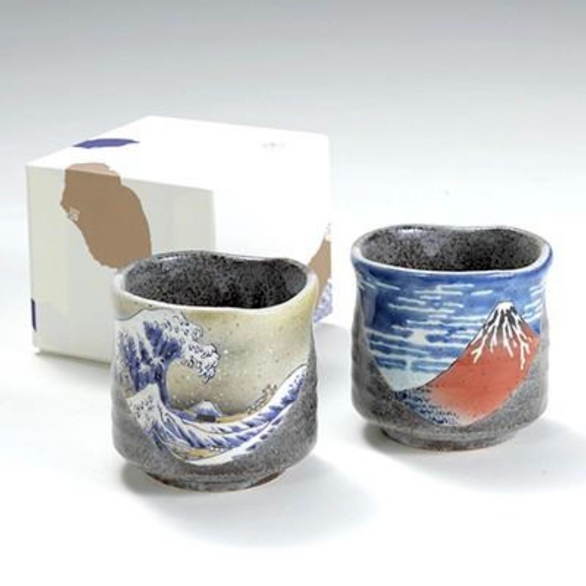 Kutani Yaki(ware) Japanese Yunomi Tea Cup masterpiece set Hokusai