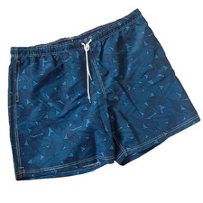 Lands End Tropical Blue Palm Leaves Print Swim Trunks Men's 2xlt New