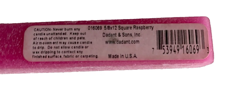 DADANT 3 NOS 5/8" by 12" Square CandleS Taper RASBERRY Fragranced Made in USA - Image 4 of 4