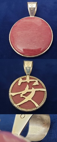 Jay King Sterling Silver Pendant Pink Rhodochrosite With Chinese Word Peace pt72