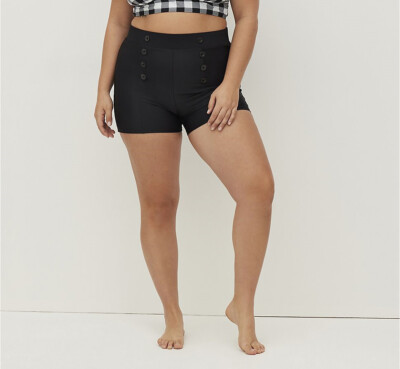 Torrid Ultra High Waist Swim Short Button Detail Black NWT New 0X