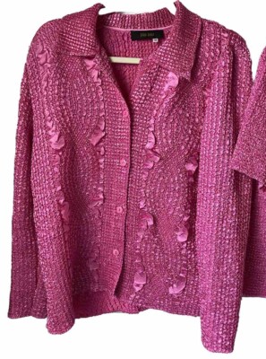 BALA BALA MED PINK  Crinkle  Button Up Satin LS Jacket & Tank Coquette  Resort