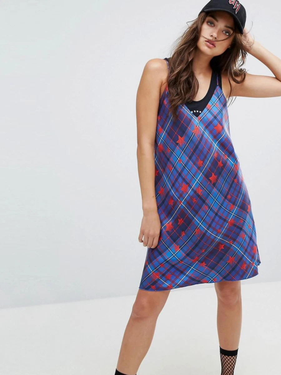 NWT Gigi Hadid Tommy Hilfiger slip strappy dress check red | eBay