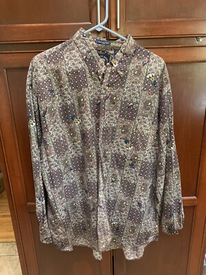 Gant Salty Dog Men Shirt XL Tan Paisley Fishermen Imperial Poplin US