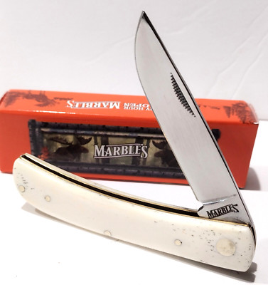 Marbles White Smooth Bone Handle Scales Sod Buster Folding Pocket