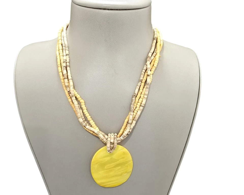 Stephan & Co Trendy Women's Beaded Shell Boho Yellow Necklace NWT - Image 2 of 3