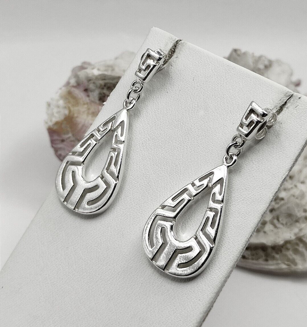 Handmade Sterling Silver 925 Greek Key Stud Earrings For Women