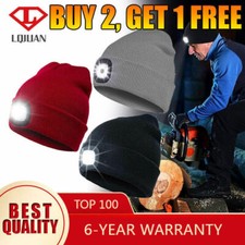 Image of USB Rechargeable LED Lighted Knit Beanie with Light Hands Free Head Torch Unisex