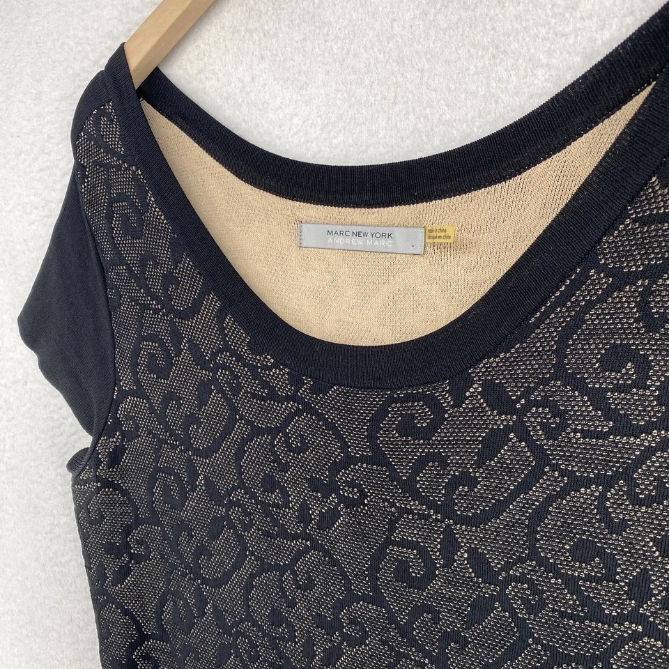 Vestido MARC NEW YORK ANDREW MARC M Barroco Bodycon Suéter Manga Gorra Negro Foto 2 de 4