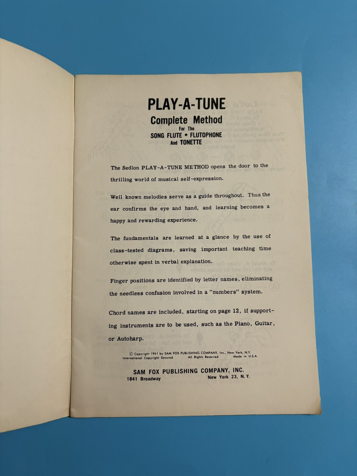 Play-A-Tune The Complete Method for Song Flute/Flutophone and Tonette 1961
