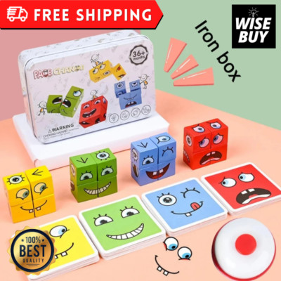 Cube Face Change Building Blocks Board Game Wood Puzzle Montessori Expression