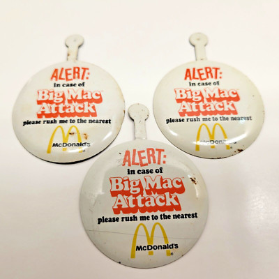 3 VTG McDonalds Alert Big Mac Attack Restaurant Advertising Fold Over Pin Lot