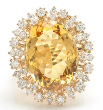 10.25 Carat Natural Yellow Citrine and Diamond in 14K Solid Yellow Gold Ring